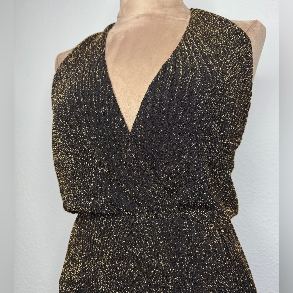 Nasty Gal Black and Gold Halter Dress, Size Medium